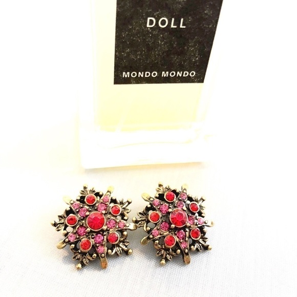 Special Occasion Clip-Ons RED CRYSTAL STATEMENT CLIP ON EARRINGS - Picture 1 of 1